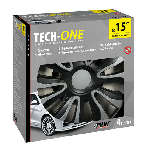 Cubreruedas Pilot de 4 piezas - Tech-One Avalone, pintado en plata y negro - 15" 