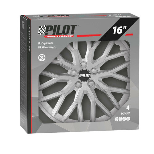 Pilot Speedster – Satz mit 4 Radkappen – 16 Zoll – Silber