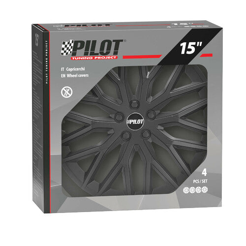 Pilot Speedster - Juego de 4 tapacubos - 15" - Negro