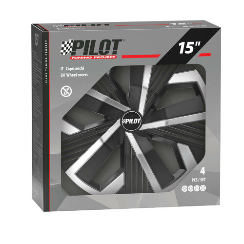 Pilot Blade Runner - Juego de 4 tapacubos - 15" - Negro/Plateado