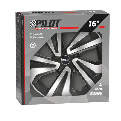 Pilot Vortexx – 4 Radkappen – 16" – Schwarz/Silber