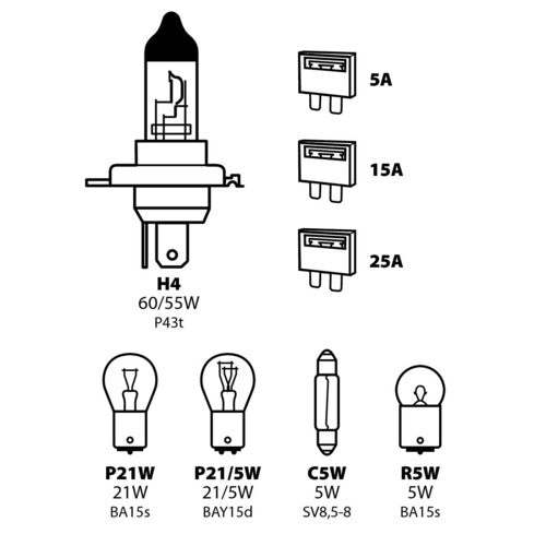 Lampa Kit lampade di ricambio 8 pz, alogena H4 - 12V 58152