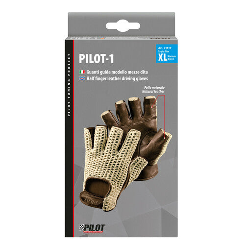 Pilot -1, guantes de conducir de medio dedo - XL - Marrón