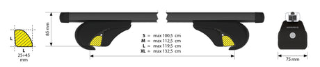 Nordrive Helio Black Rail, set completo barre portatutto in alluminio - XL - Evos RA N15042