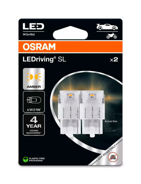 Osram 12V LEDriving SL - (W21W) - 1W - W3x16d - 2 pz - Scatola - Arancio