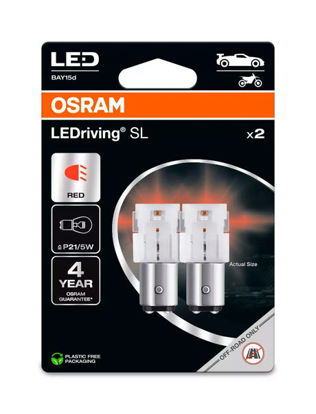 Osram 12V LEDriving SL - (P21/5W) - 1W - BAY15d - 2 pz - Scatola - Rosso