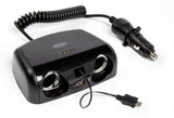 Toma de mechero doble Ring de 12 V y 10 A con USB 2 A, micro USB 1 A y comprobador de batería