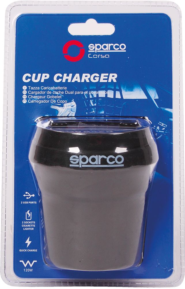 Sparco Becherladegerät mit 2 12/24V-Steckdosen und 2 5V 3,1A USB-Ausgängen
