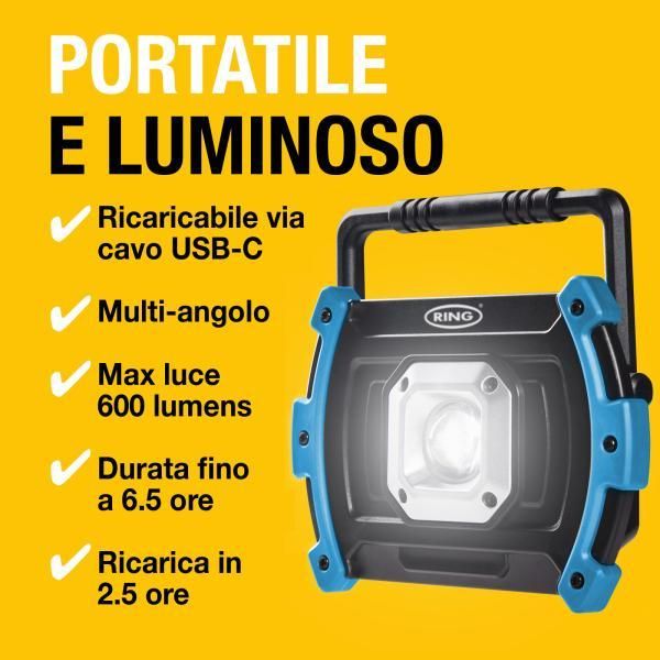 Luz de trabajo recargable Ring de 600 lúmenes