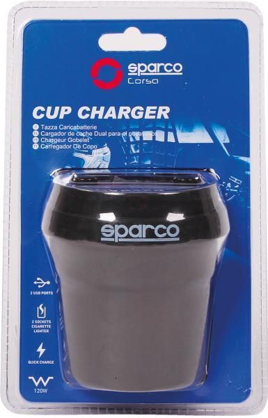 Sparco Becherladegerät mit 2 12/24V-Steckdosen und 2 5V 3,1A USB-Ausgängen