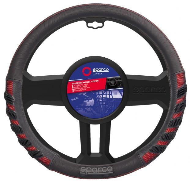 Funda para volante Sparco con empuñaduras de PVC rojas