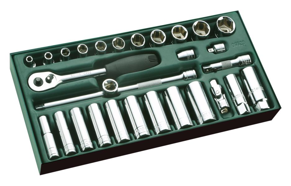 Sata Set a vassoio bussole esagonali SAE 3/8'' 29 pz